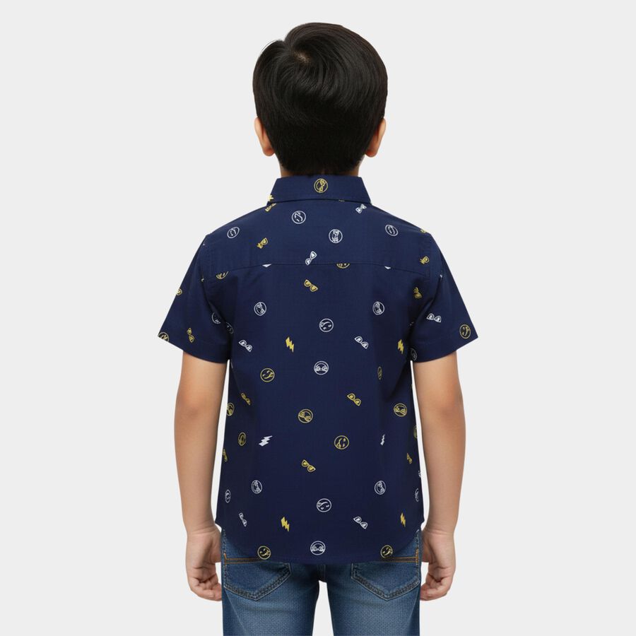 Boys Navy Blue Cotton Half Sleeve Classic Collar Casual Shirt, Navy Blue, large