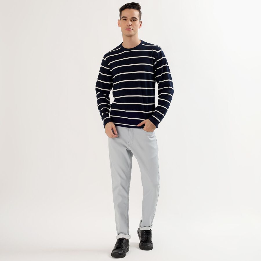 Men's Deep Midnight Navy Blue Crew Neck Casual Full Sleeve T-Shirt , Navy Blue, large image number null