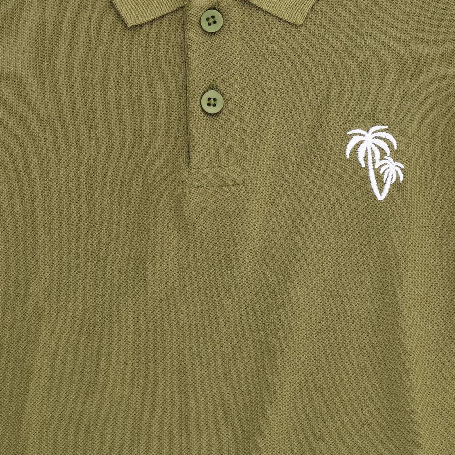 Boys Muted Olive Green Polo Neck Casual T-Shirt, Olive, large