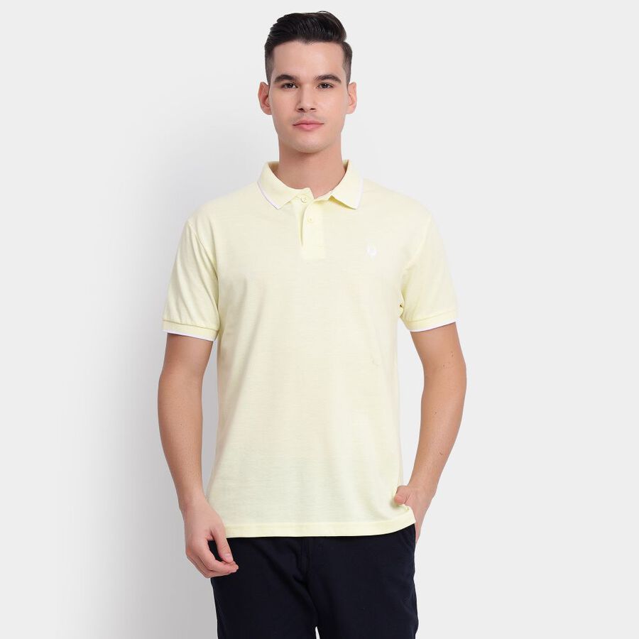 Men's Collared Half Sleeves T-Shirt, Yellow, large image number null