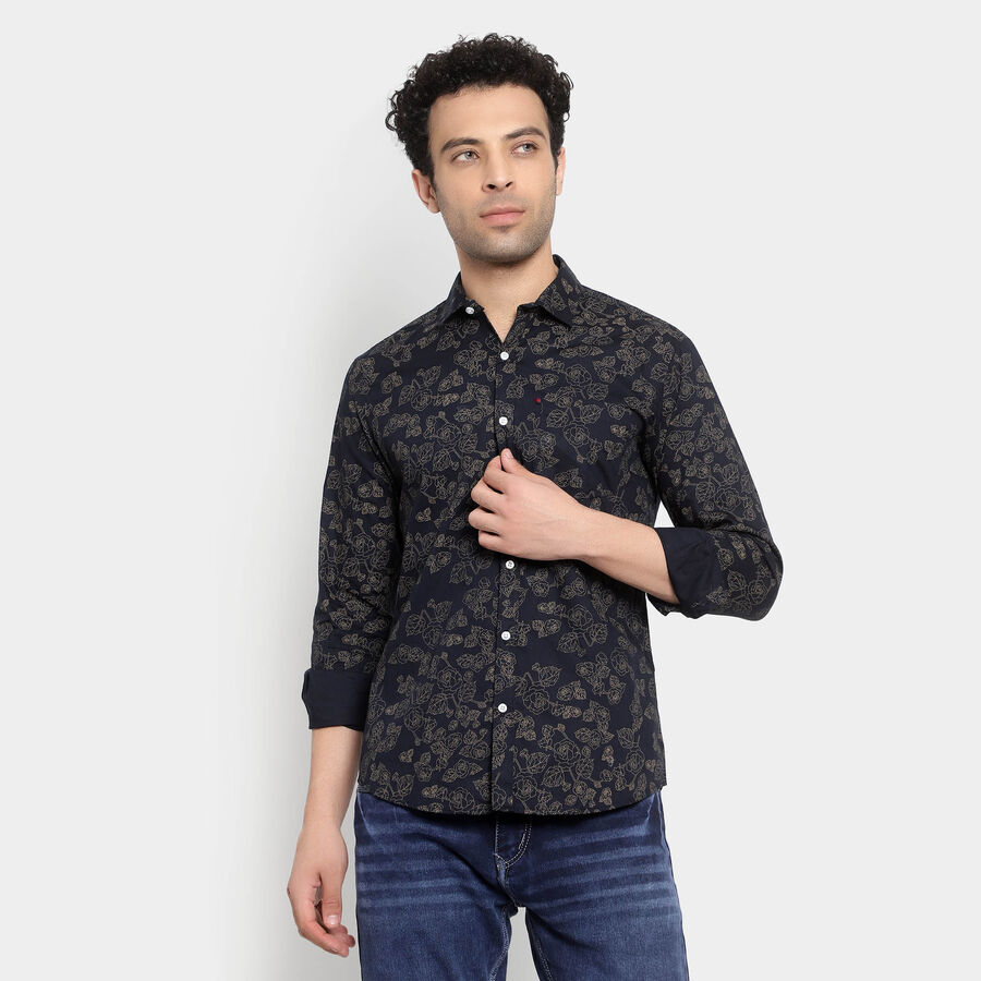 Cotton Casual Shirt, Navy Blue, large image number null