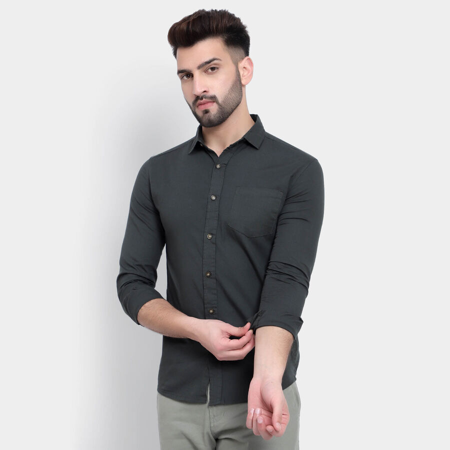 Cotton Solid Casual Shirt, Dark Green, large image number null