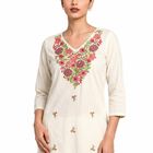 Women's Cream Cotton Embroidered Ethnic Set, Off White, small