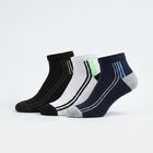 Men's Regular Fit Striped Pack of 3 Socks ( Blue, Black, White ), टील ब्लू, small
