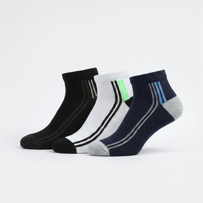 Men's Regular Fit Striped Pack of 3 Socks ( Blue, Black, White )