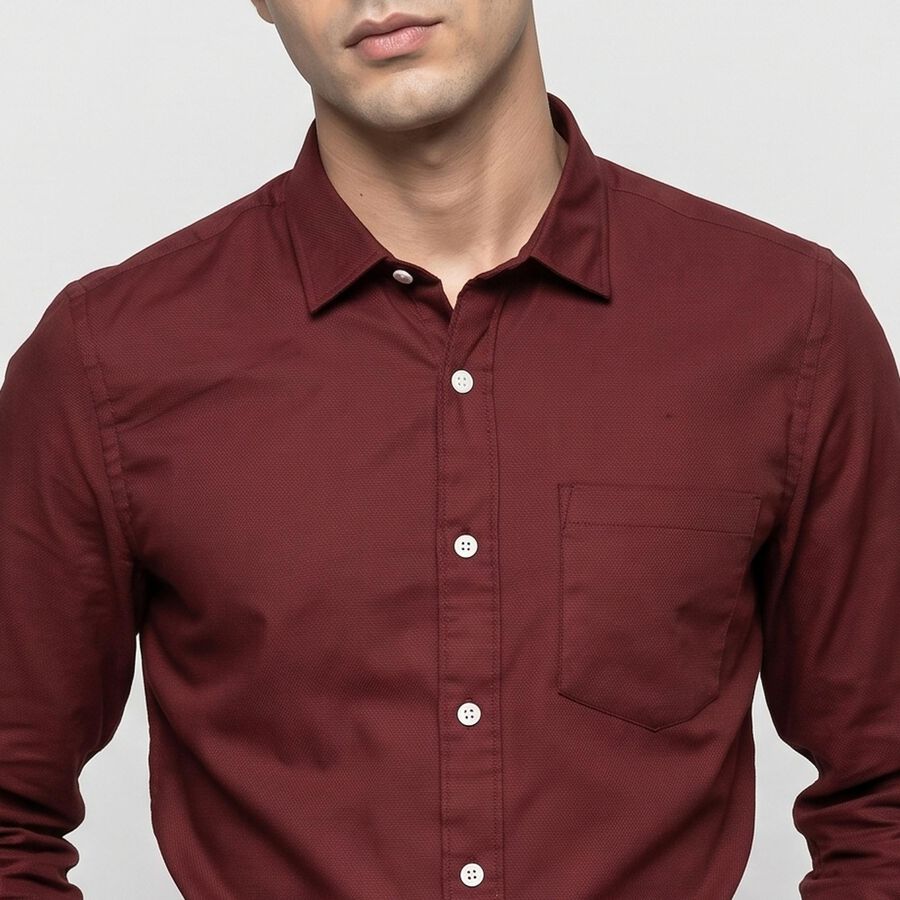 Men's Maroon Slim Fit Formal Shirt, वाइन, large