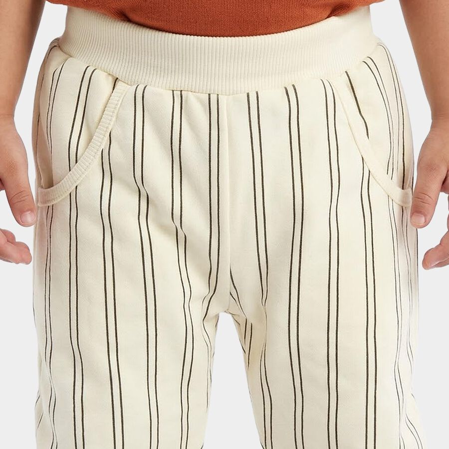 Infants' Cream Jogger Fit Striped Pyjama, ऑफ व्हाइट, large