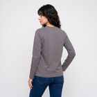 Women's Grey Round Neck Regular Top, गहरा ग्रे, small