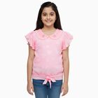 Girls' Bright Fuchsia Pink Round Neck Casual T-Shirt, गुलाबी, small