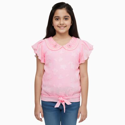 Girls' Bright Fuchsia Pink Round Neck Casual T-Shirt
