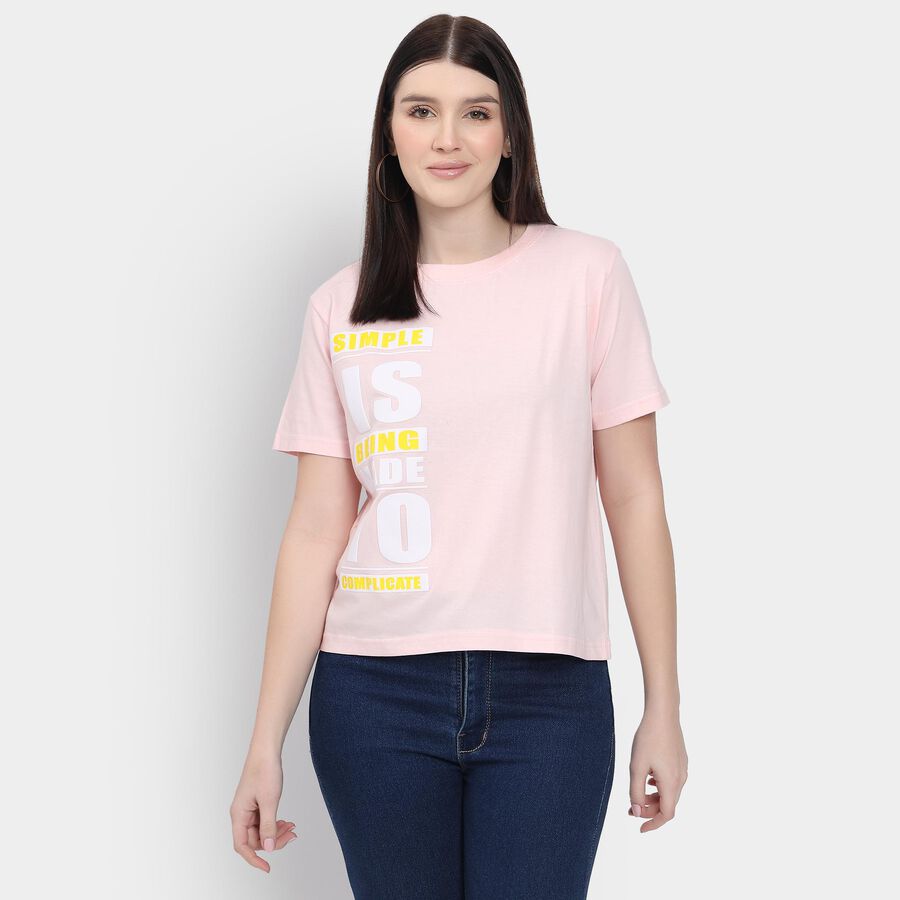 Ladies' 100% Cotton Round Neck T-Shirt , Light Pink, large
