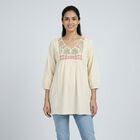 Women's Off-White Cotton Round Neck Solid Kurti, ऑफ व्हाइट, small
