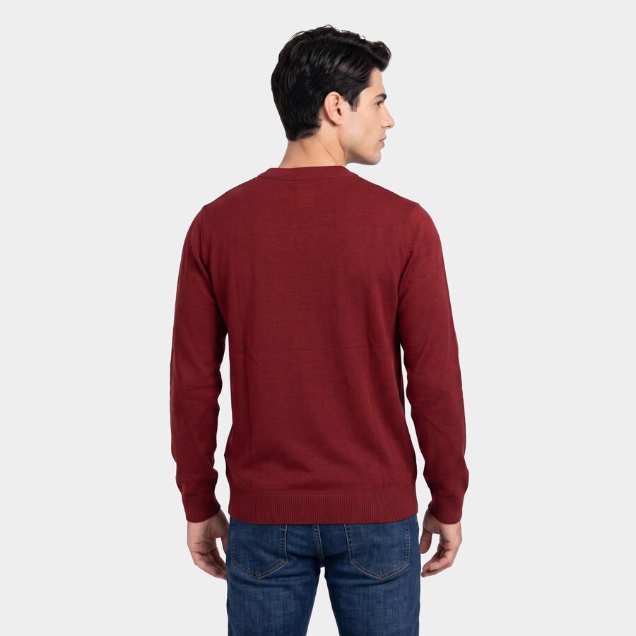 Men's Wine Crew Neck Regular Fit Pullover, Wine, large