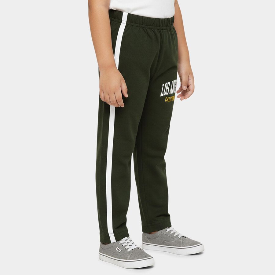 Boys' Olive Green Regular Fit Side Striped Graphic Printed Pyjama, Olive, large