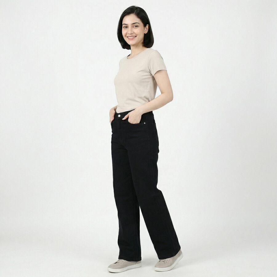 Women's Black Skinny Fit Classic Jeans, काला, large
