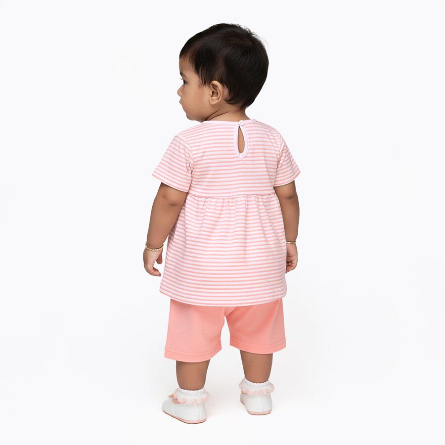 Infants' Light Pink Cotton Peter Pan Collar Casual Top and Capri Set, पीच, large image number null