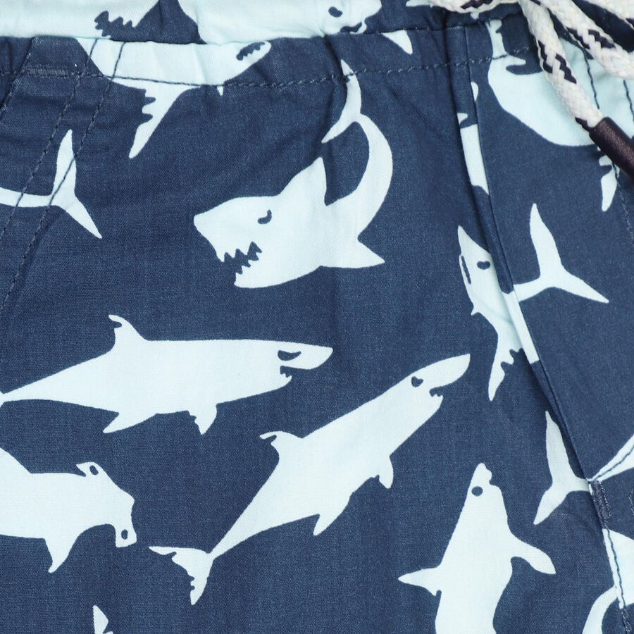 Boys' Navy Blue Printed Elastic Waist Bermuda Shorts, Navy Blue, large image number null