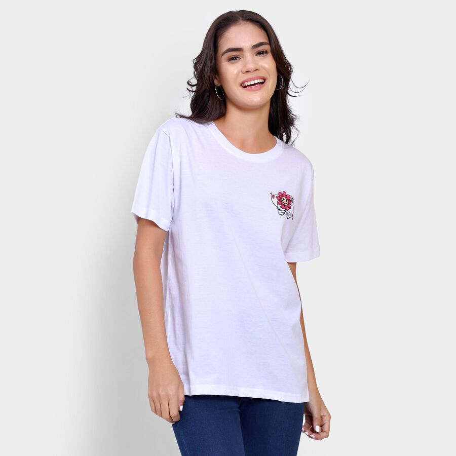 Ladies' 100% Cotton Round Neck T-Shirt , White, large image number null
