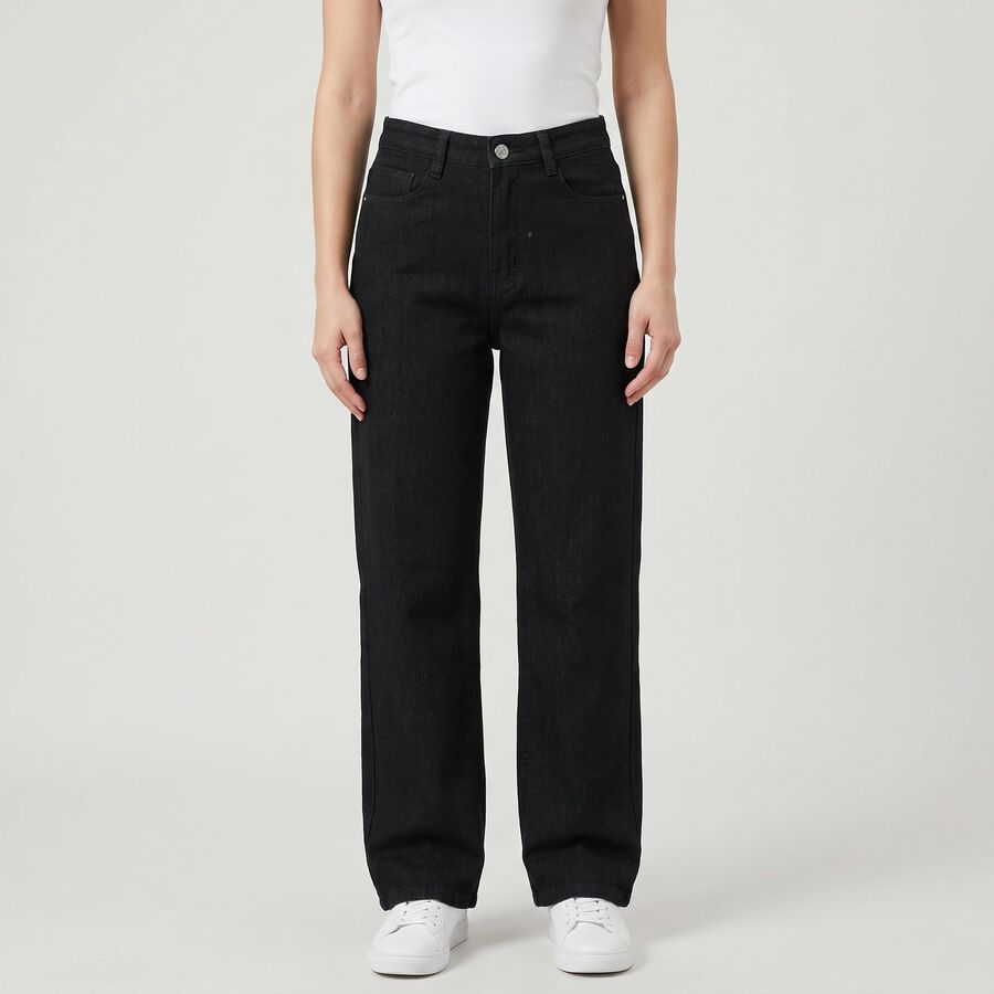 Women's Black Straight Fit Jeans, Black, large