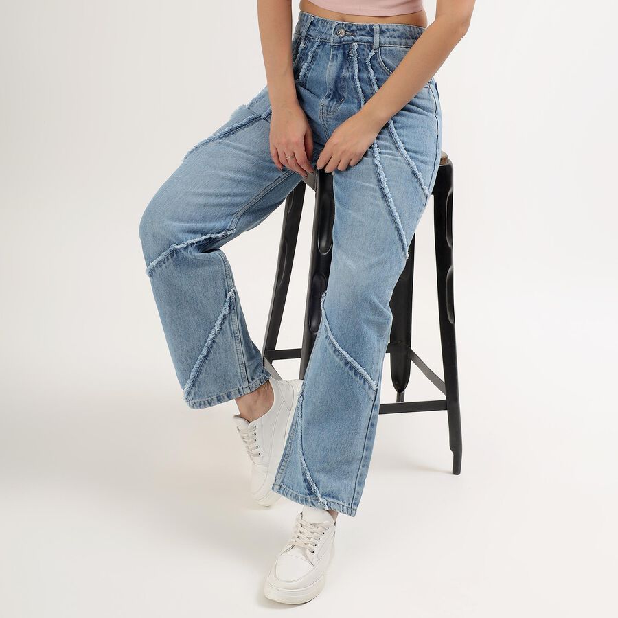 Ladies' 100% Cotton High Rise Jeans , Mid Blue, large image number null