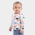 Infants White Cotton Henley Neck Printed T-Shirt, White, small