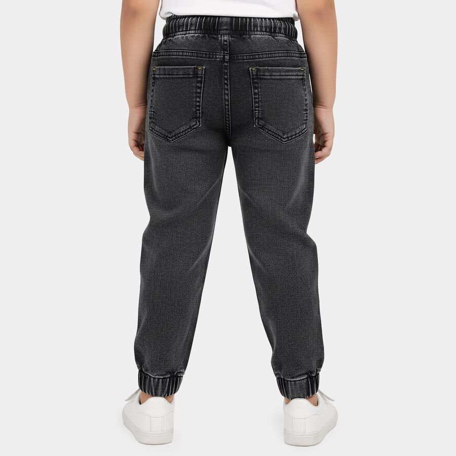 Boys Black Regular Fit Jogger Style Jeans, काला, large