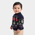 Infants' Navy Blue Crew Neck Printed Pullover, नेवी ब्लू, small