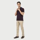Men's Navy Blue Polo Neck Striped T-Shirt, नेवी ब्लू, small
