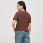 Ladies' Rich Chocolate Brown Cotton Round Neck Casual Crop T-Shirt, Brown, small