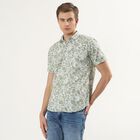 Men's Light Green Cotton Half Sleeve Spread Collar Casual Shirt, Light Green, small