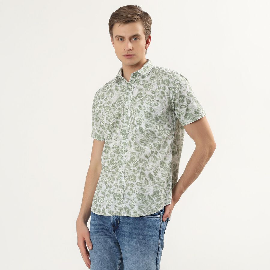Men's Light Green Cotton Half Sleeve Spread Collar Casual Shirt, Light Green, large