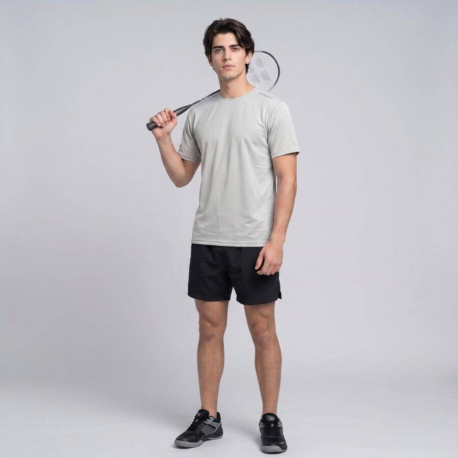 Men's Grey Round Neck Regular Drifit T-Shirt, Light Grey, large