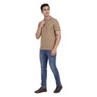 Men's Beige Cotton Polo Neck Classic T-Shirt, Beige, small