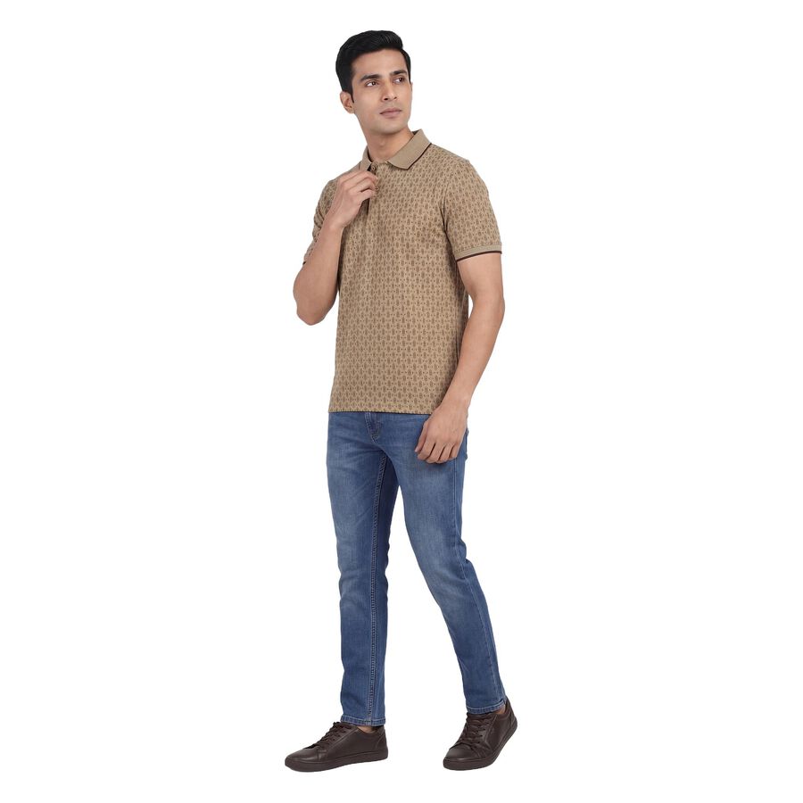 Men's Beige Cotton Polo Neck Classic T-Shirt, Beige, large