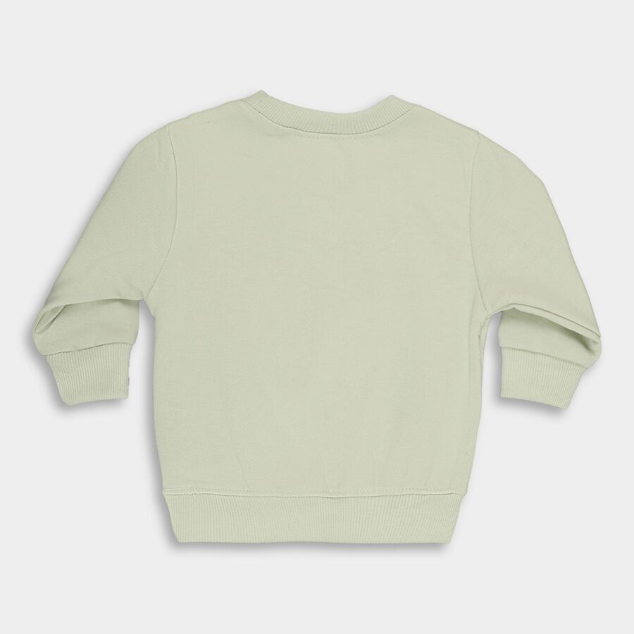 Infants Light Sage Green Crew Neck Graphic Sweatshirt, हल्का हरा, large image number null