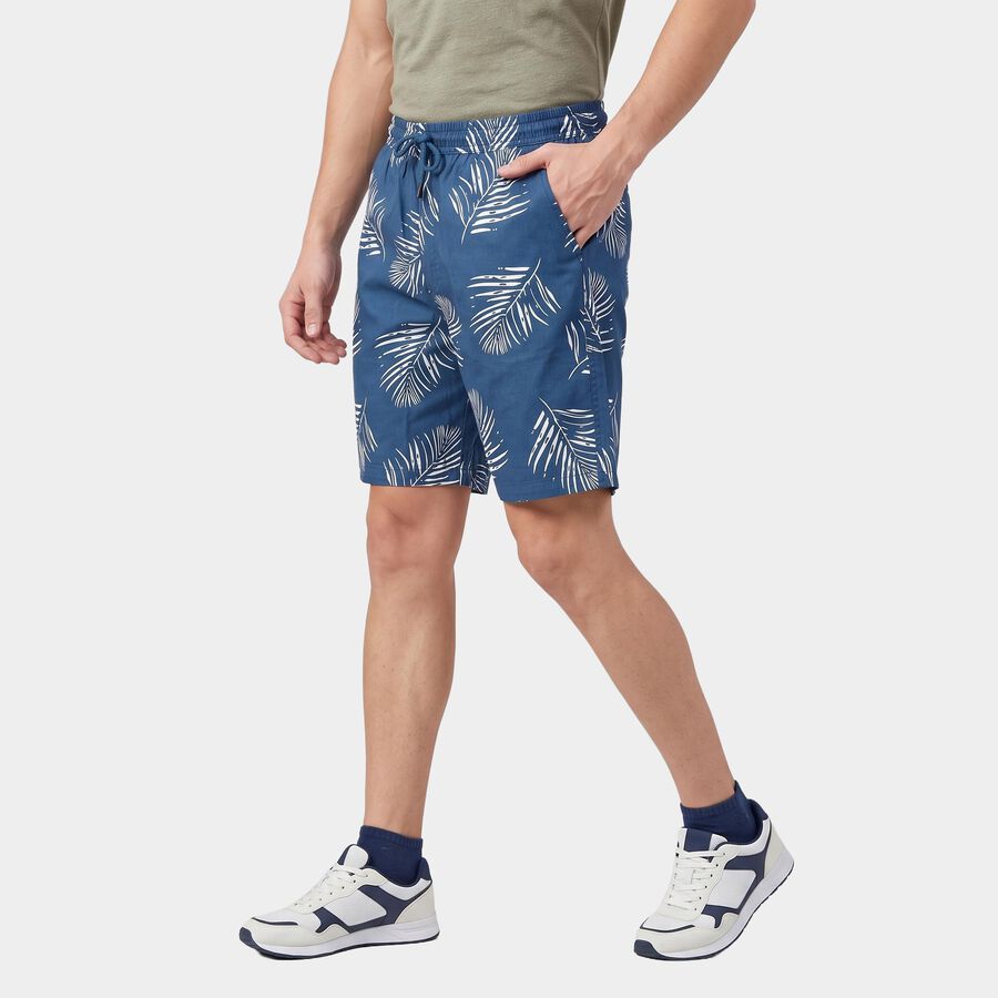 Men's Mid Blue Regular Fit Sports Shorts, मध्यम नीला, large