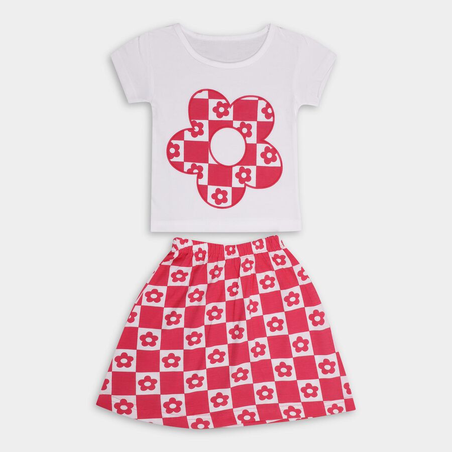 Girls' 100% Cotton Top Skirt, गुलाबी, large image number null