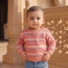 Infants Pink Crew Neck Striped Pullover, हल्का गुलाबी, small