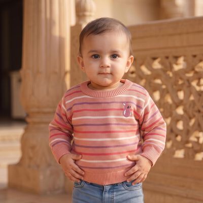 Infants Pink Crew Neck Striped Pullover