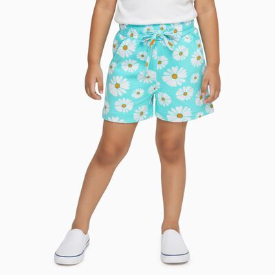 Girls' Bright Aqua Daisy Print Cotton Blend Shorts