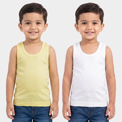 Boys Yellow Cotton Round Neck Vest