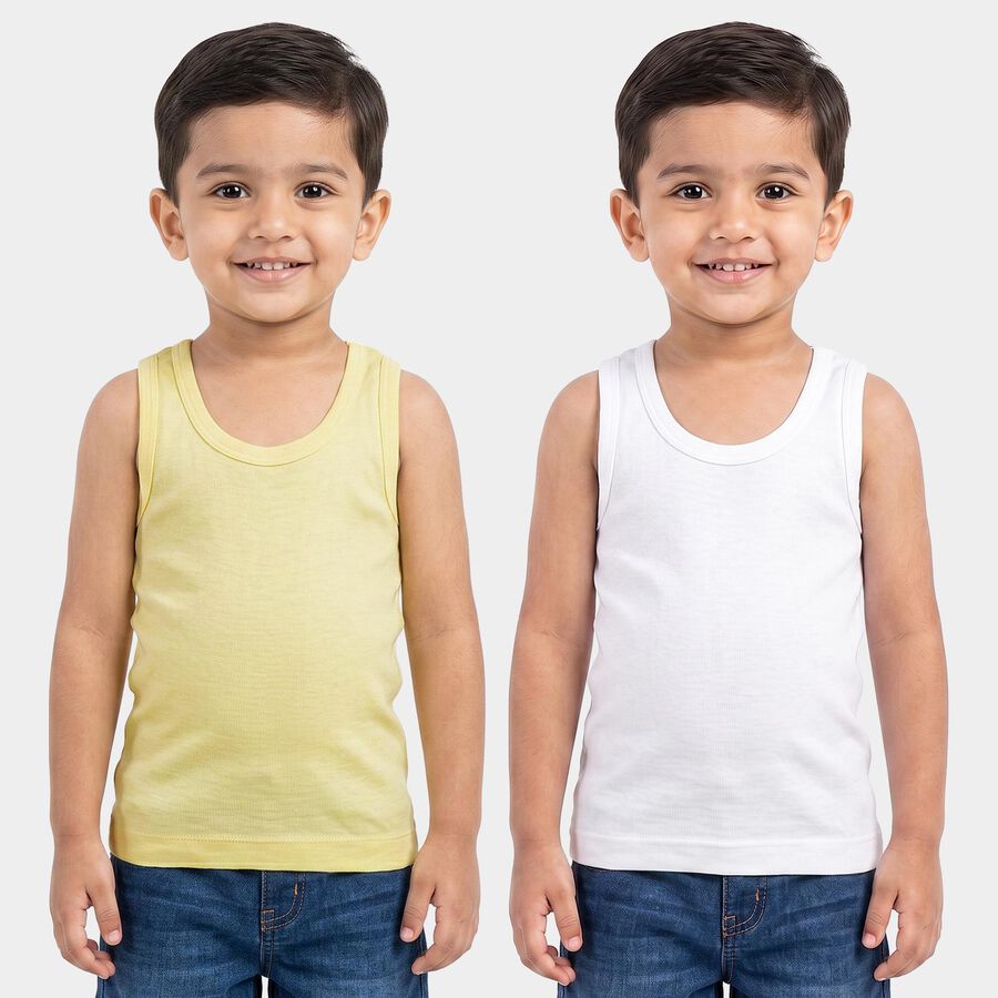 Boys Yellow Cotton Round Neck Vest, Yellow, large