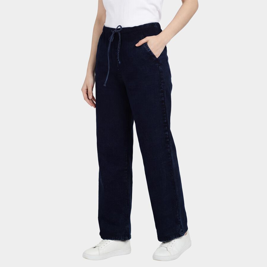 Women's Dark Blue Relaxed Fit Wide Leg Jeans, Dark Blue, large