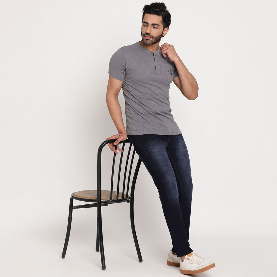 Cotton Solid Henley T-Shirt, Dark Grey, large image number null
