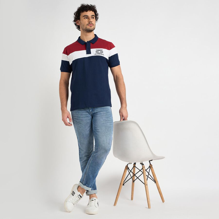 Men's 100% Cotton Collared Half Sleeves T-Shirt , नेवी ब्लू, large image number null