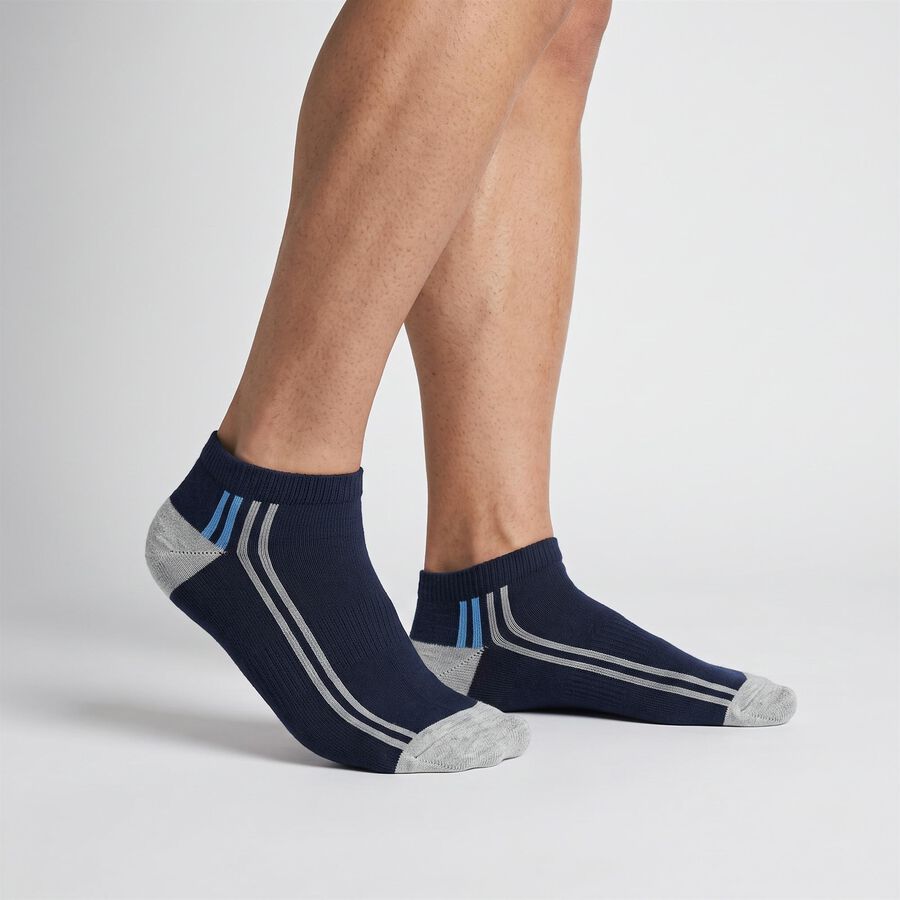 Men's Regular Fit Striped Pack of 3 Socks ( Blue, Black, White ), टील ब्लू, large