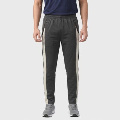 Men's Dark Grey Regular Fit Side-Panel Track Pants