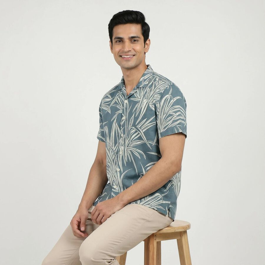 Men Grey Cotton Casual Shirt, हल्का ग्रे, large