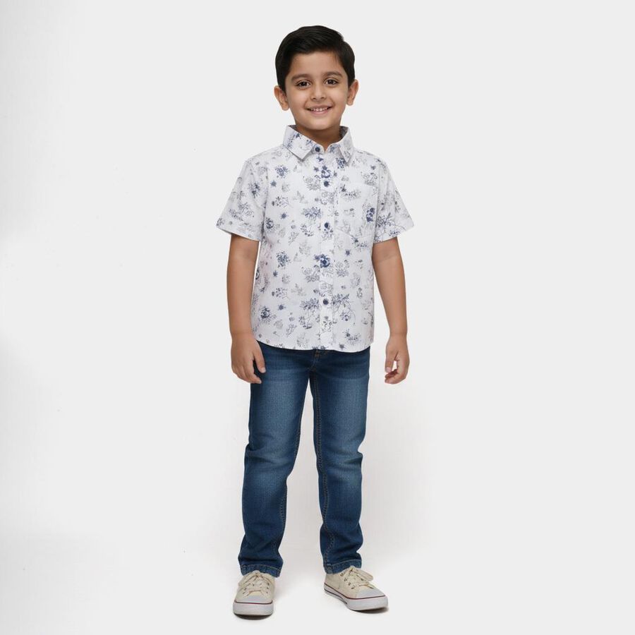 Boys White Cotton Half Sleeve Classic Collar Casual Shirt, White, large