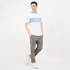 Men's Light Grey Slim Fit Flat-Front Casual Trousers, Light Grey, small
